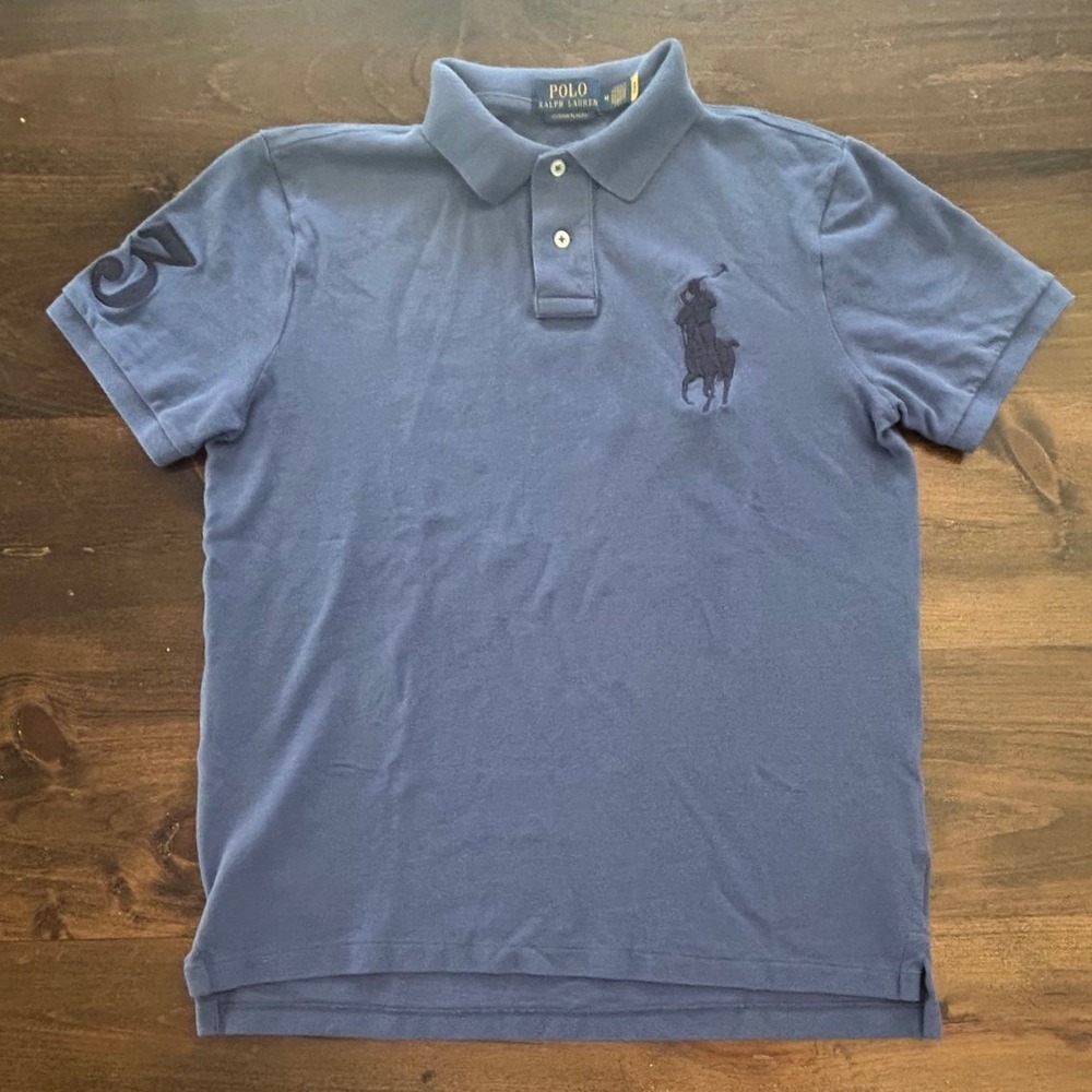 Polo Ralph Lauren Shirt Medium Blue Big Pony Custom Slim Fit Preppy Classic